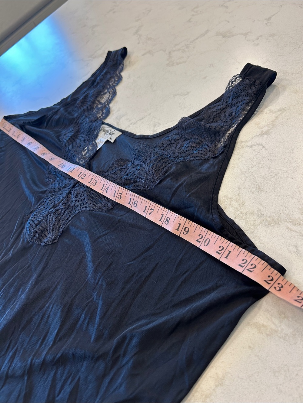 Vanity Fair Lace Trim V-Neck Intimates Sheer Nylon Slip Black XL - Picture 6 of 13